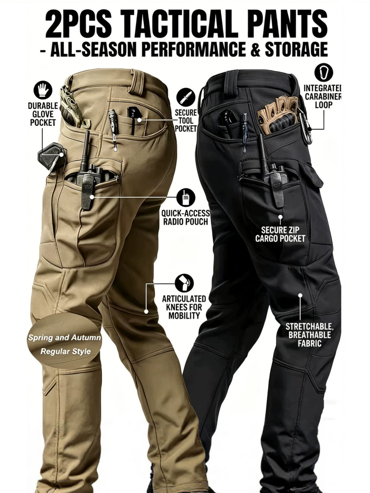 Men 2026 Waterproof Tactical Work Pants, Outdoor Hiking Mountaineering Paratrooper Casual Long Trousers, In‑Stock