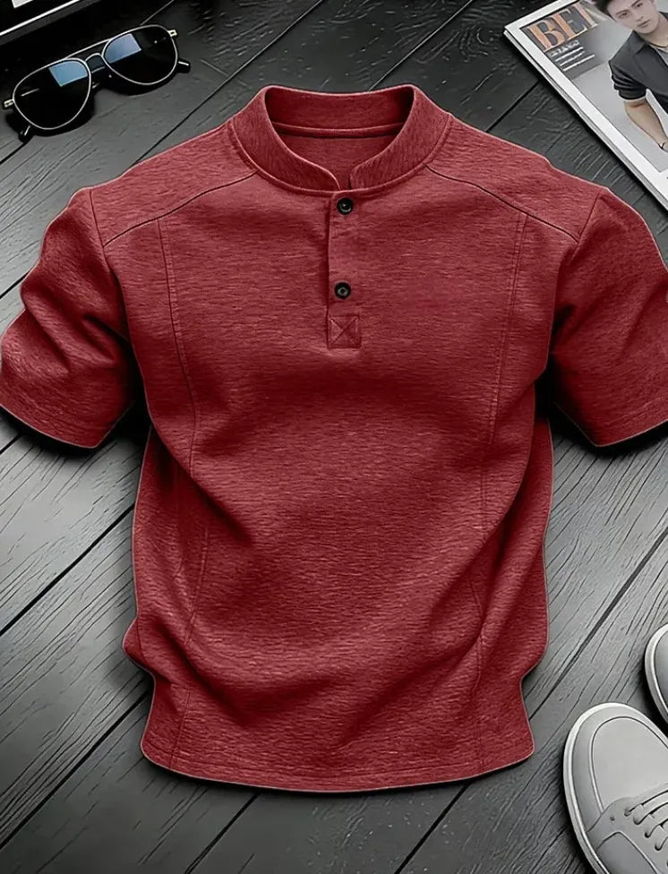 Men's Stand Collar Button Henley Shirt