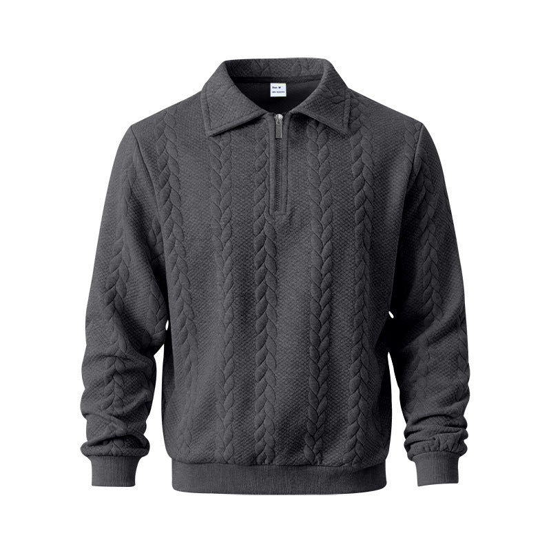 Men's Casual Sweatshirt, Jacquard Collar Long Sleeve Polo Shirt, Loose Fit