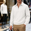 Men's Casual Sweatshirt, Jacquard Collar Long Sleeve Polo Shirt, Loose Fit